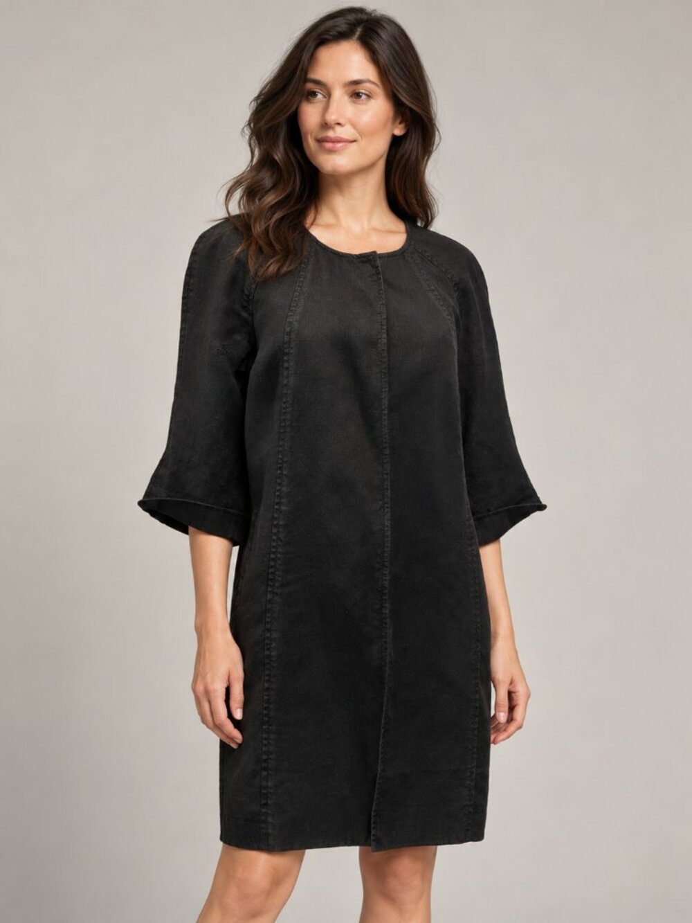 Talbots S Black Pure Irish Linen Duster Jacket Minimalist Longline Blazer